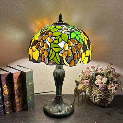 Traditional Tiffany Round Dome Flower Alloy Stained Glass 1-Light Table Lamp For Living Room