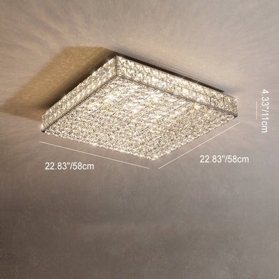 Modern Luxury Stainless Steel Crystal Round Square Rectangular LED Flush Mount Ceiling Light For Living Room