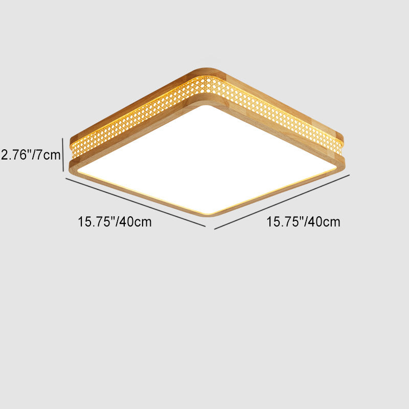 Modern Minimalist Square Acrylic Wood LED Flush Mount Ceiling Light For Bedroom