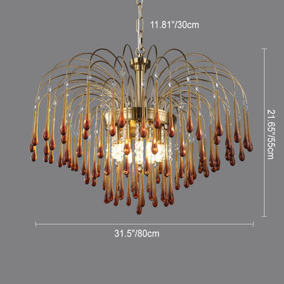 Traditional French Teardrop Copper Glass 4/6/10 Light Chandelier For Living Room