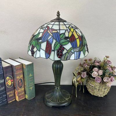 Traditional Tiffany Round Dome Flower Alloy Stained Glass 1-Light Table Lamp For Living Room