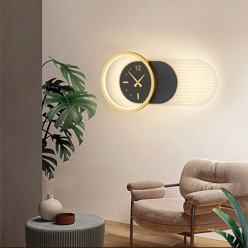 Contemporary Nordic Iron Acrylic Clock Design LED Wall Sconce Lamp For Living Room