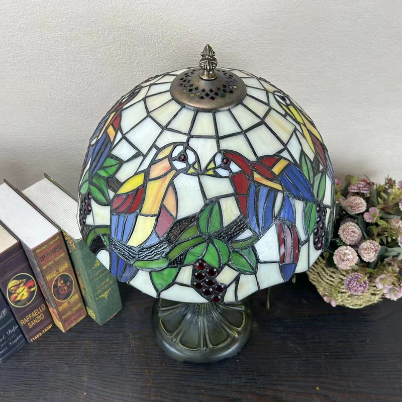 Traditional Tiffany Round Dome Flower Alloy Stained Glass 1-Light Table Lamp For Living Room