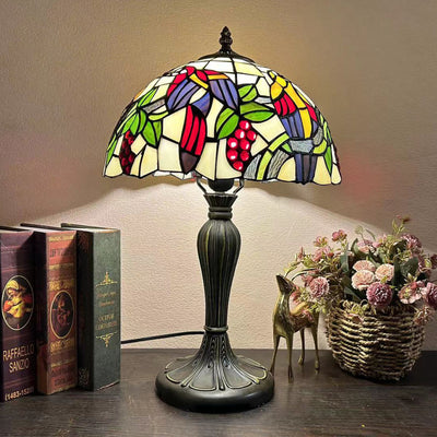 Traditional Tiffany Round Dome Flower Alloy Stained Glass 1-Light Table Lamp For Living Room