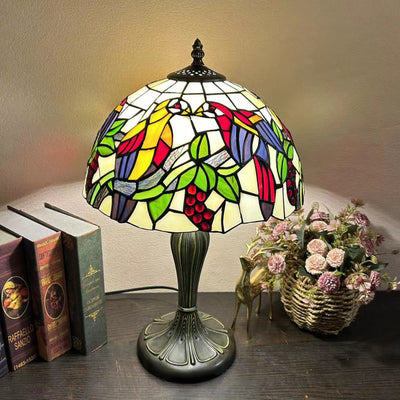 Traditional Tiffany Round Dome Flower Alloy Stained Glass 1-Light Table Lamp For Living Room