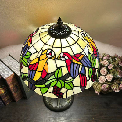 Traditional Tiffany Round Dome Flower Alloy Stained Glass 1-Light Table Lamp For Living Room