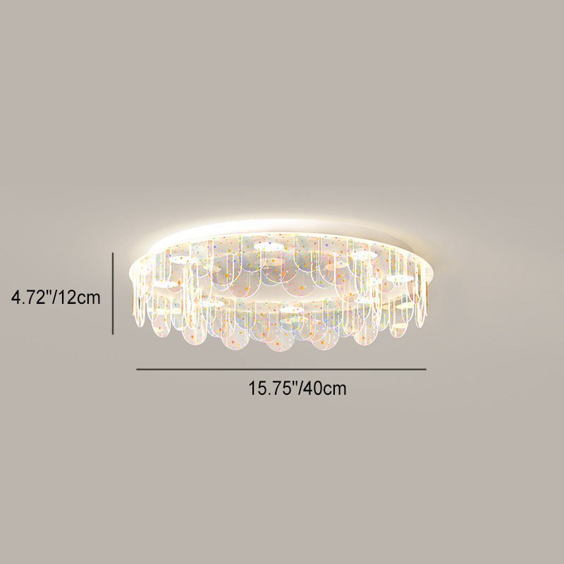 Contemporary Creative Iron Acrylic Round Cloud Star Piece LED Flush Mount Ceiling Light For Living Room