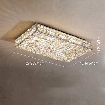 Modern Luxury Stainless Steel Crystal Round Square Rectangular LED Flush Mount Ceiling Light For Living Room