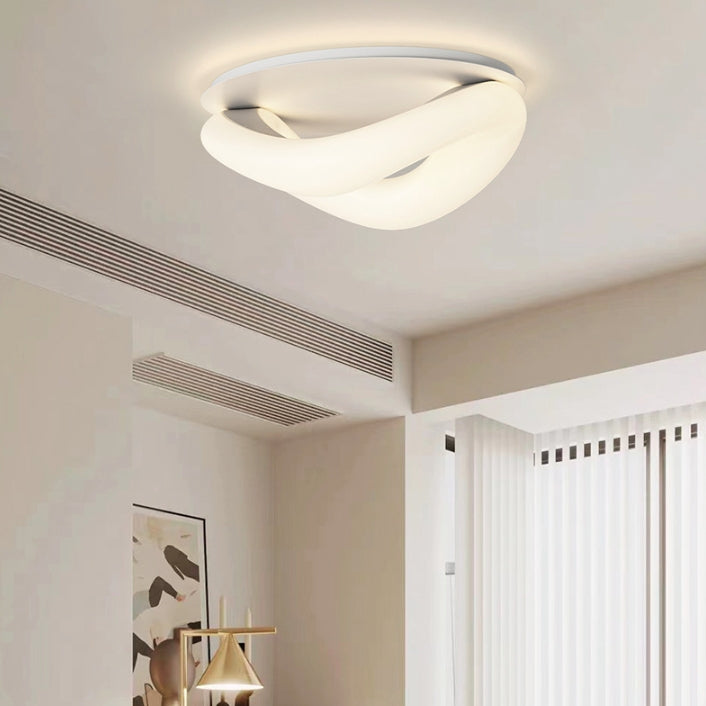 Modern Minimalist PE Wave Ring Hardware LED Flush Mount Ceiling Light For Bedroom