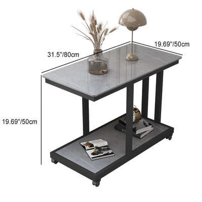 Modern Simplicity Rectangular Slab Steel End Table 2-Tier Movable For Living Room