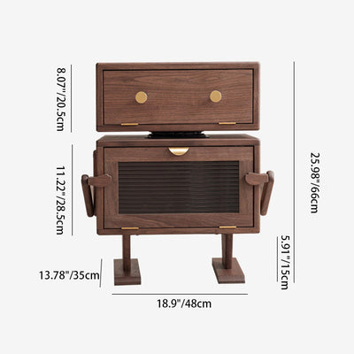 Contemporary Creative Kids Robot Rectangular Cubic Wood Nightstand Swivel 2-Cabinet For Bedroom