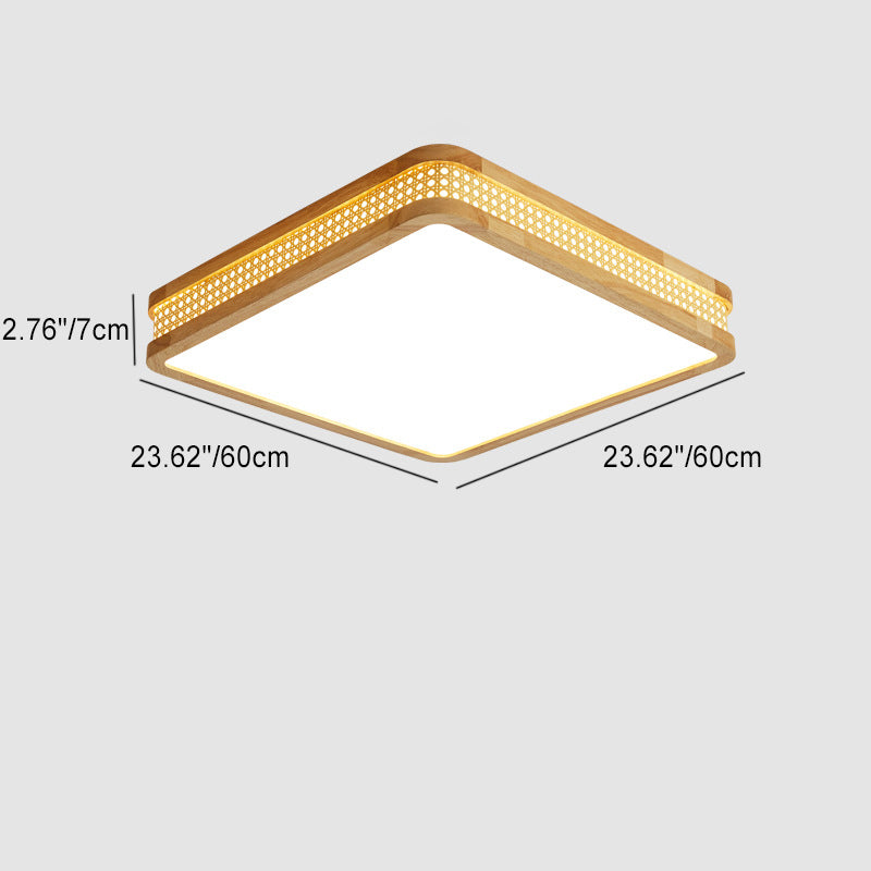 Modern Minimalist Square Acrylic Wood LED Flush Mount Ceiling Light For Bedroom