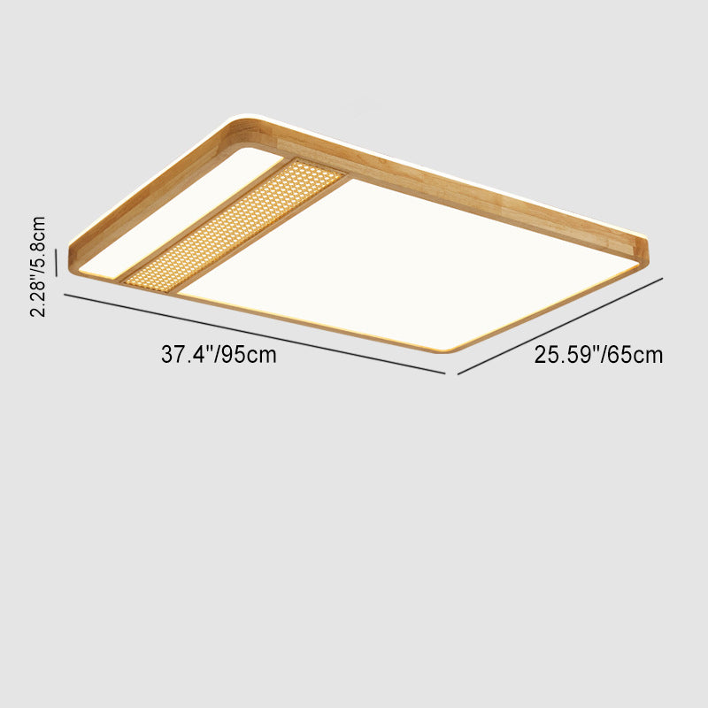 Modern Minimalist Square Solid Wood Acrylic LED Flush Mount Ceiling Light For Living Room