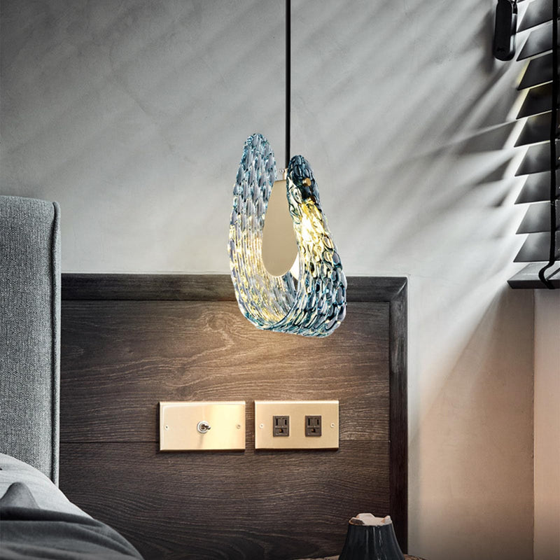 Contemporary Luxury Curved Textured Glass Brass 1-Light Pendant For Living Room