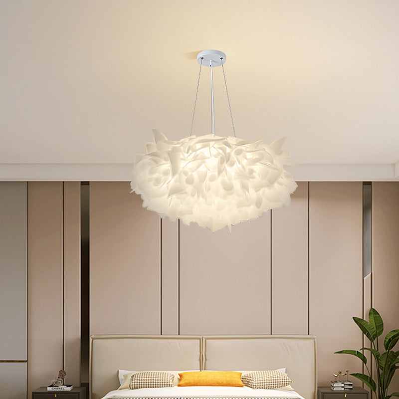 Contemporary Nordic Iron PVC Iron Cream Petal LED Chandeliers For Bedroom