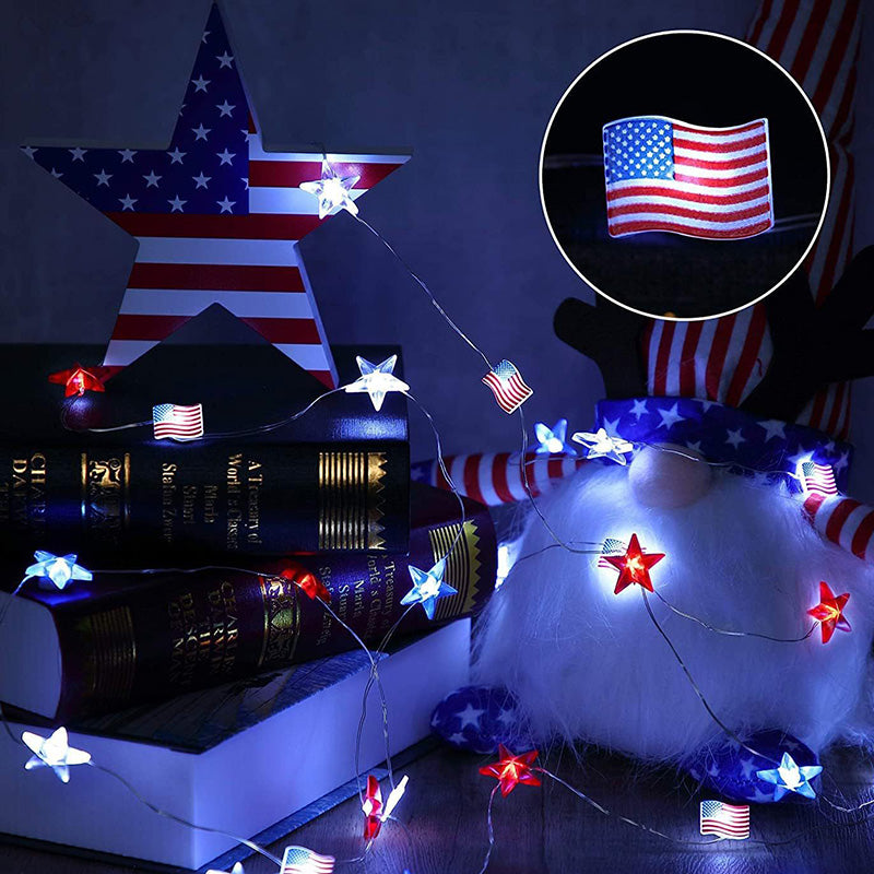 Modern Art Deco Independence Day Decorative Waterproof 30/50 Light Painted Flag Battery Box LED String Light For Garden