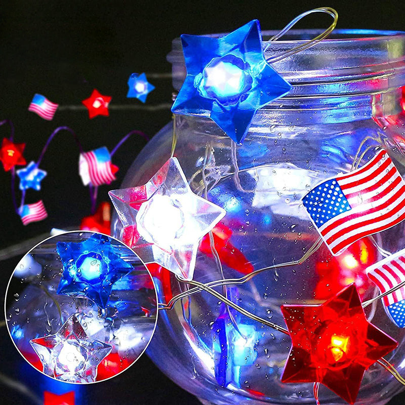 Modern Art Deco Independence Day Decorative Waterproof 30/50 Light Painted Flag Battery Box LED String Light For Garden