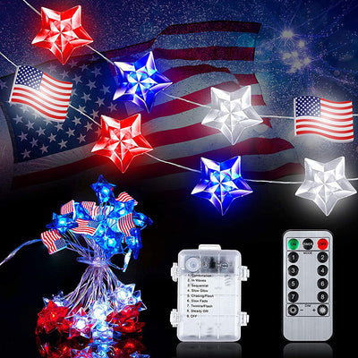 Modern Art Deco Independence Day Decorative Waterproof 30/50 Light Painted Flag Battery Box LED String Light For Garden