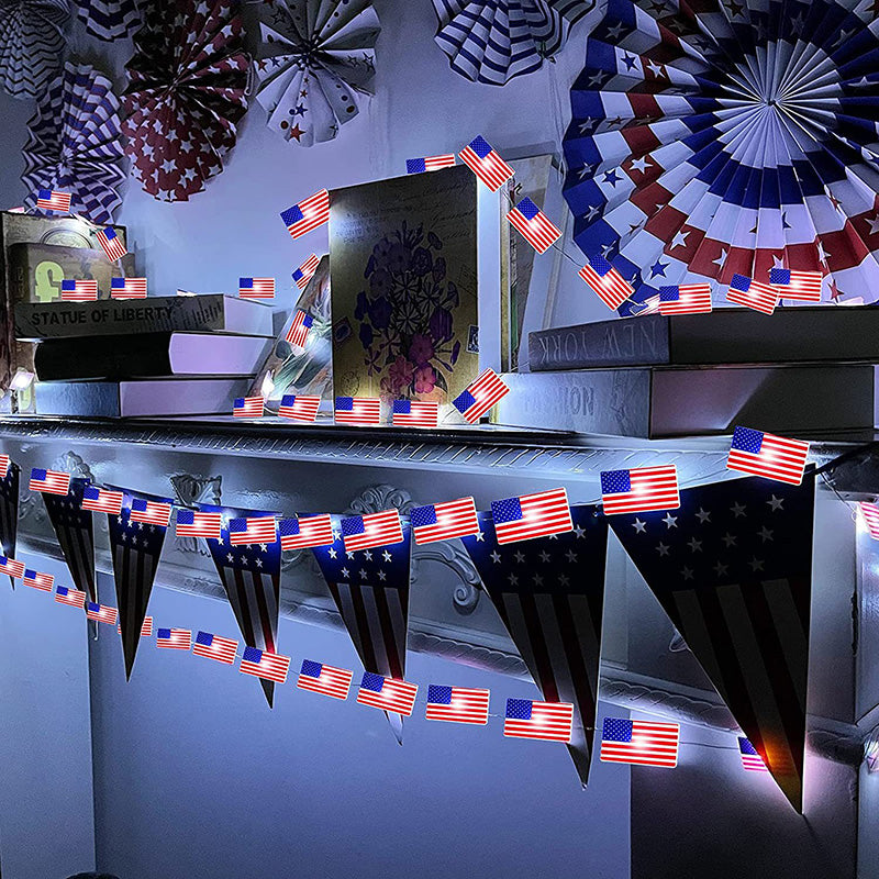 Modern Art Deco Independence Day Decorative Waterproof 30/50 Light Painted Flag Battery Box LED String Light For Garden