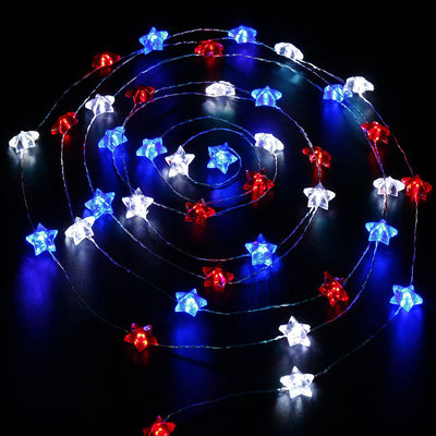 Modern Art Deco Independence Day Decorative Waterproof 30/50 Light Painted Flag Battery Box LED String Light For Garden