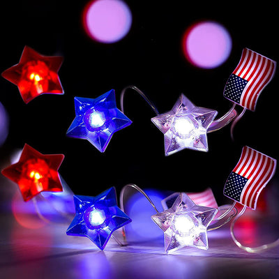 Modern Art Deco Independence Day Decorative Waterproof 30/50 Light Painted Flag Battery Box LED String Light For Garden