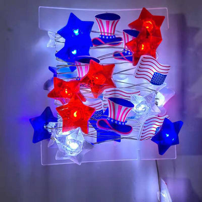 Modern Art Deco Independence Day Decorative Waterproof 30/50 Light Painted Flag Battery Box LED String Light For Garden