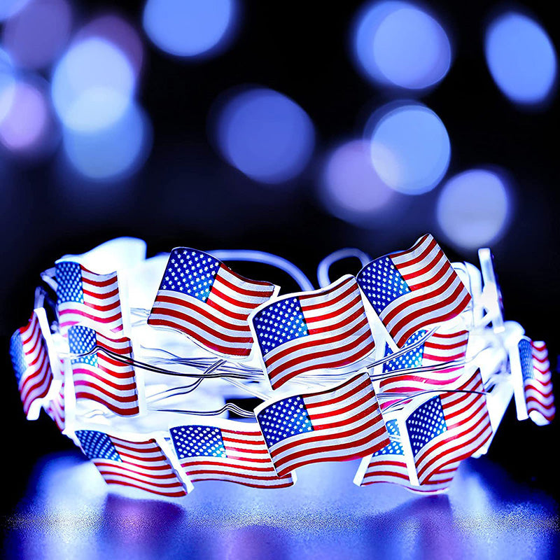 Modern Art Deco Independence Day Decorative Waterproof 30/50 Light Painted Flag Battery Box LED String Light For Garden