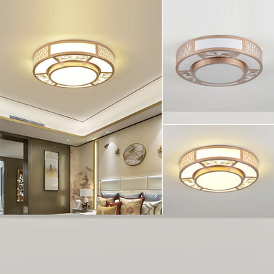 Traditional Chinese Iron Acrylic Round LED Flush Mount Ceiling Light For Living Room