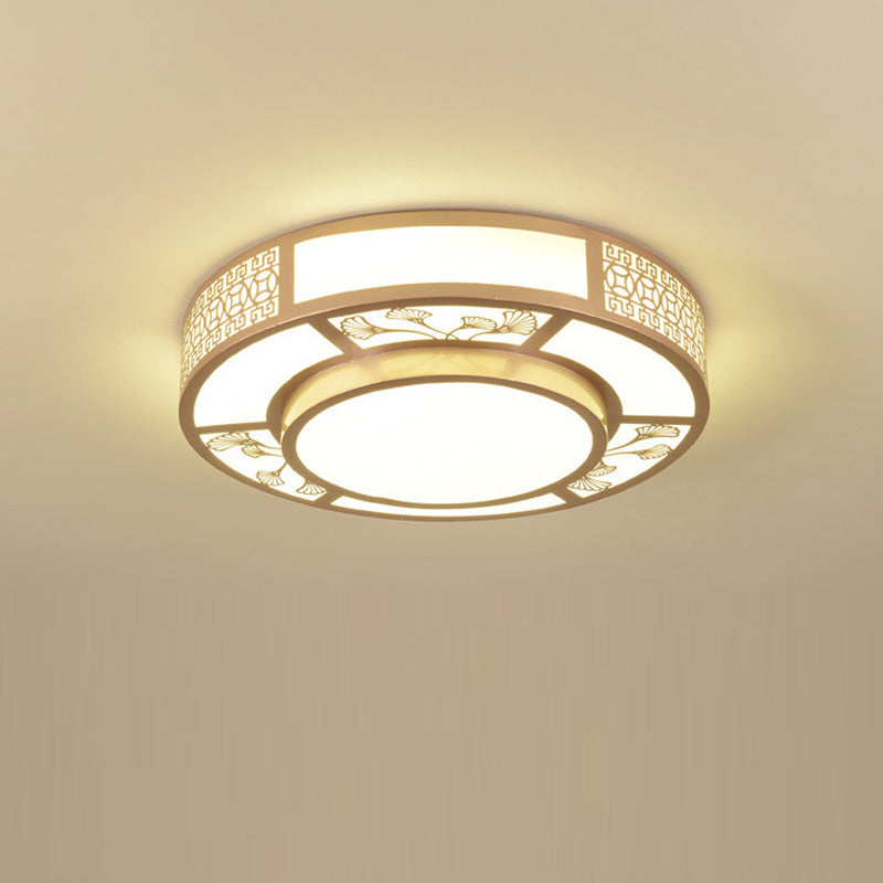 Traditional Chinese Iron Acrylic Round LED Flush Mount Ceiling Light For Living Room