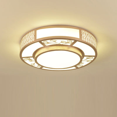 Traditional Chinese Iron Acrylic Round LED Flush Mount Ceiling Light For Living Room