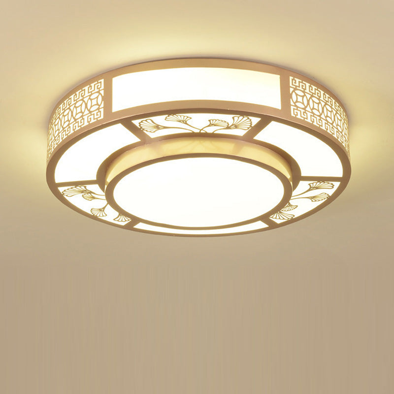 Traditional Chinese Iron Acrylic Round LED Flush Mount Ceiling Light For Living Room