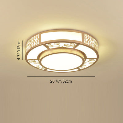 Traditional Chinese Iron Acrylic Round LED Flush Mount Ceiling Light For Living Room