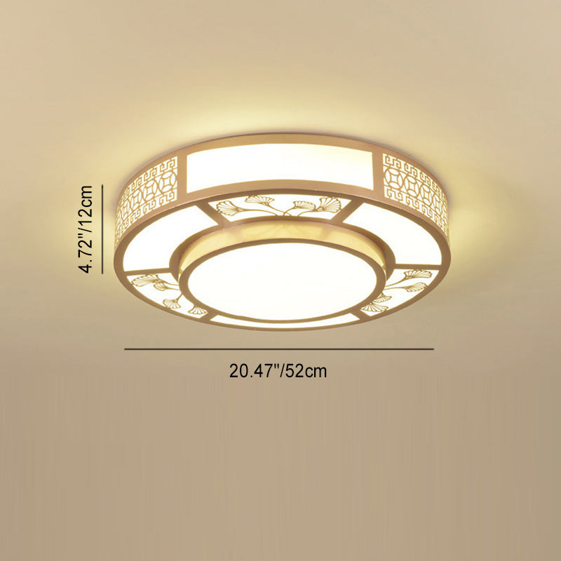 Traditional Chinese Iron Acrylic Round LED Flush Mount Ceiling Light For Living Room