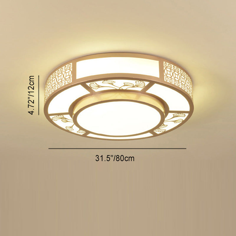 Traditional Chinese Iron Acrylic Round LED Flush Mount Ceiling Light For Living Room