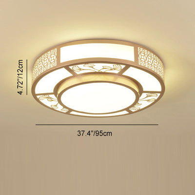 Traditional Chinese Iron Acrylic Round LED Flush Mount Ceiling Light For Living Room