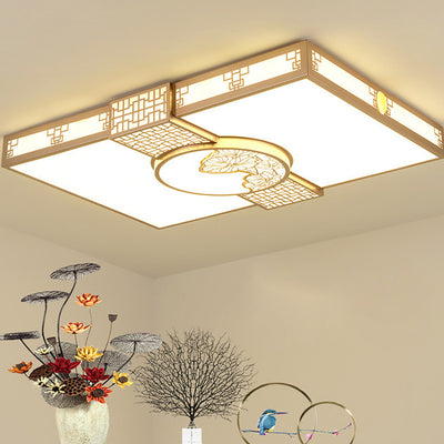 Traditional Chinese Iron Acrylic Rectangle LED Flush Mount Ceiling Light For Living Room