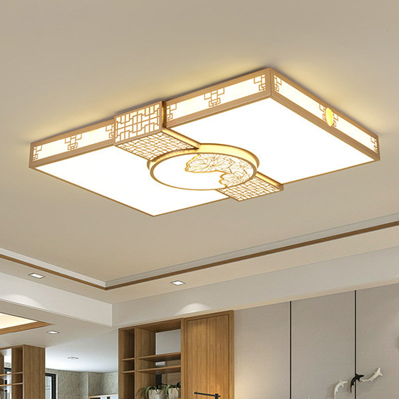 Traditional Chinese Iron Acrylic Rectangle LED Flush Mount Ceiling Light For Living Room