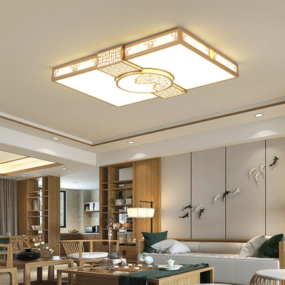 Traditional Chinese Iron Acrylic Rectangle LED Flush Mount Ceiling Light For Living Room