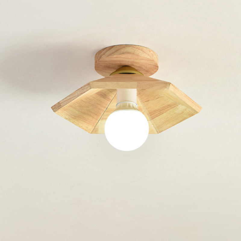 Modern Minimalist Wooden Round 1-Light Semi-Flush Mount Ceiling Light For Living Room