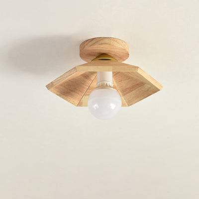 Modern Minimalist Wooden Round 1-Light Semi-Flush Mount Ceiling Light For Living Room