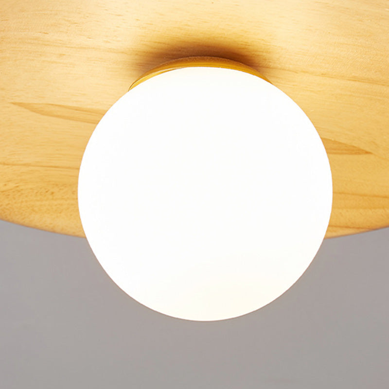 Modern Minimalist Wooden Round 1-Light Semi-Flush Mount Ceiling Light For Living Room