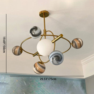 Lámpara de araña contemporánea nórdica redonda de vidrio y hierro con 7/13 luces para sala de estar 