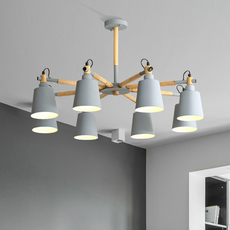 Modern Nordic Wood Iron Macarons 3/6/8 Lights Chandelier For Dining Room