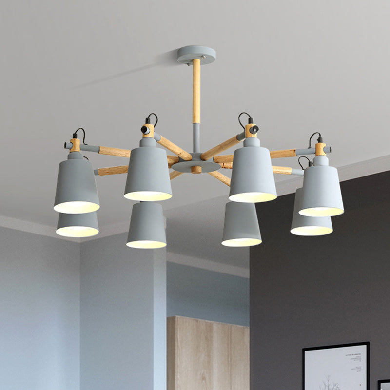 Modern Nordic Wood Iron Macarons 3/6/8 Lights Chandelier For Dining Room