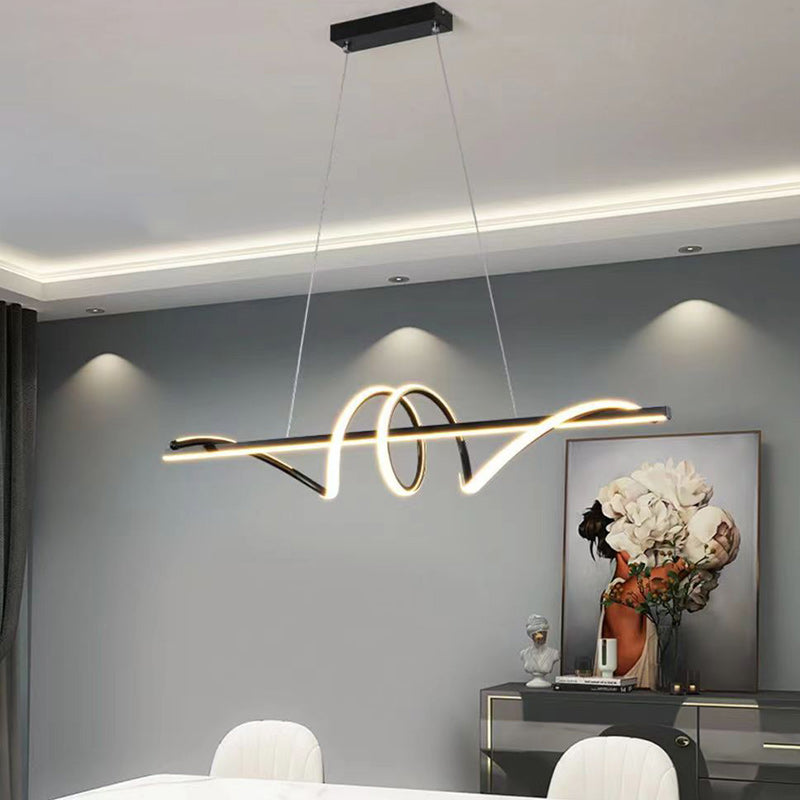 Modern Minimalist Long Curved Line Iron Acrylic LED Chandeliers Island Light For Dining Room