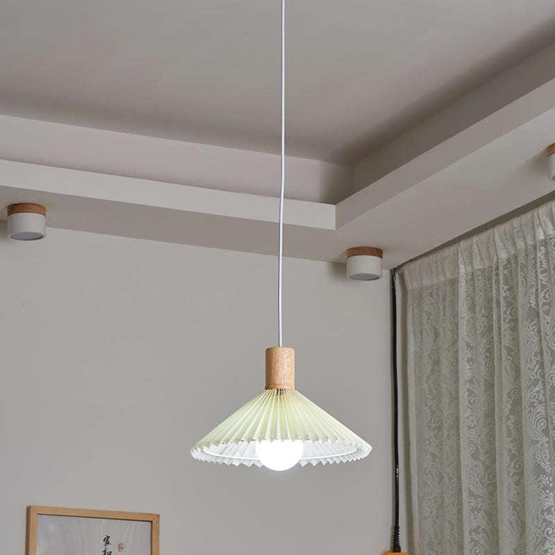 Contemporary Boho Wood Fabric Umbrella Shape 1-Light Pendant Light For Dining Room