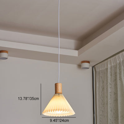 Contemporary Boho Wood Fabric Umbrella Shape 1-Light Pendant Light For Dining Room