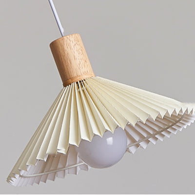 Contemporary Boho Wood Fabric Umbrella Shape 1-Light Pendant Light For Dining Room