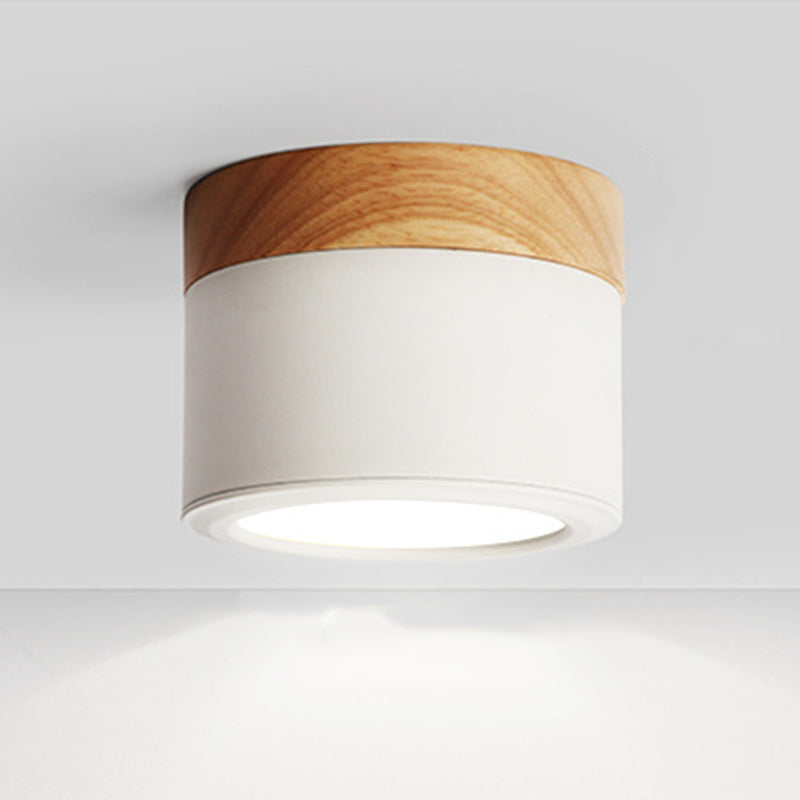 Contemporary Nordic Cylinder Spotlight LED Aluminum Wood Flush Mount Ceiling Light For Hallways