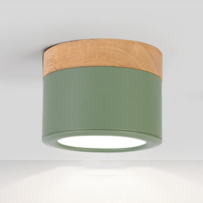 Contemporary Nordic Cylinder Spotlight LED Aluminum Wood Flush Mount Ceiling Light For Hallways